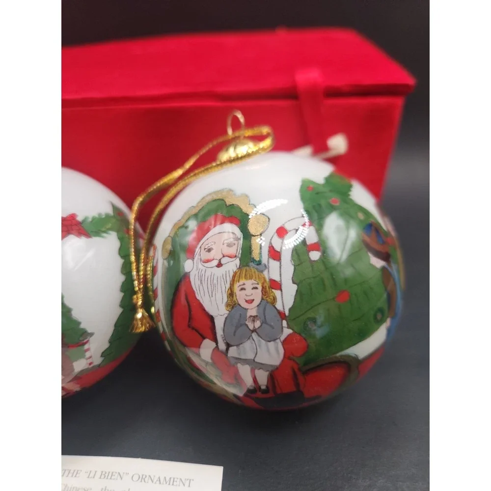 Vintage 1998 Pier 1 Li Bien Santas Lap Christmas Ornament Set Boxed w Note Card